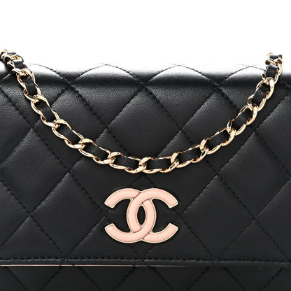 Chanel Lambskin Quilted Mini Wallet on Chain WOC Black Pink 9 of 13
