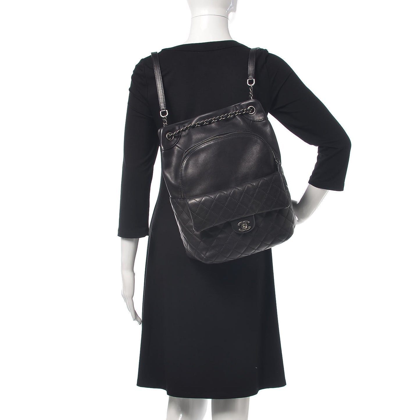 Lambskin Quilted Drawstring Backpack Navy Blue