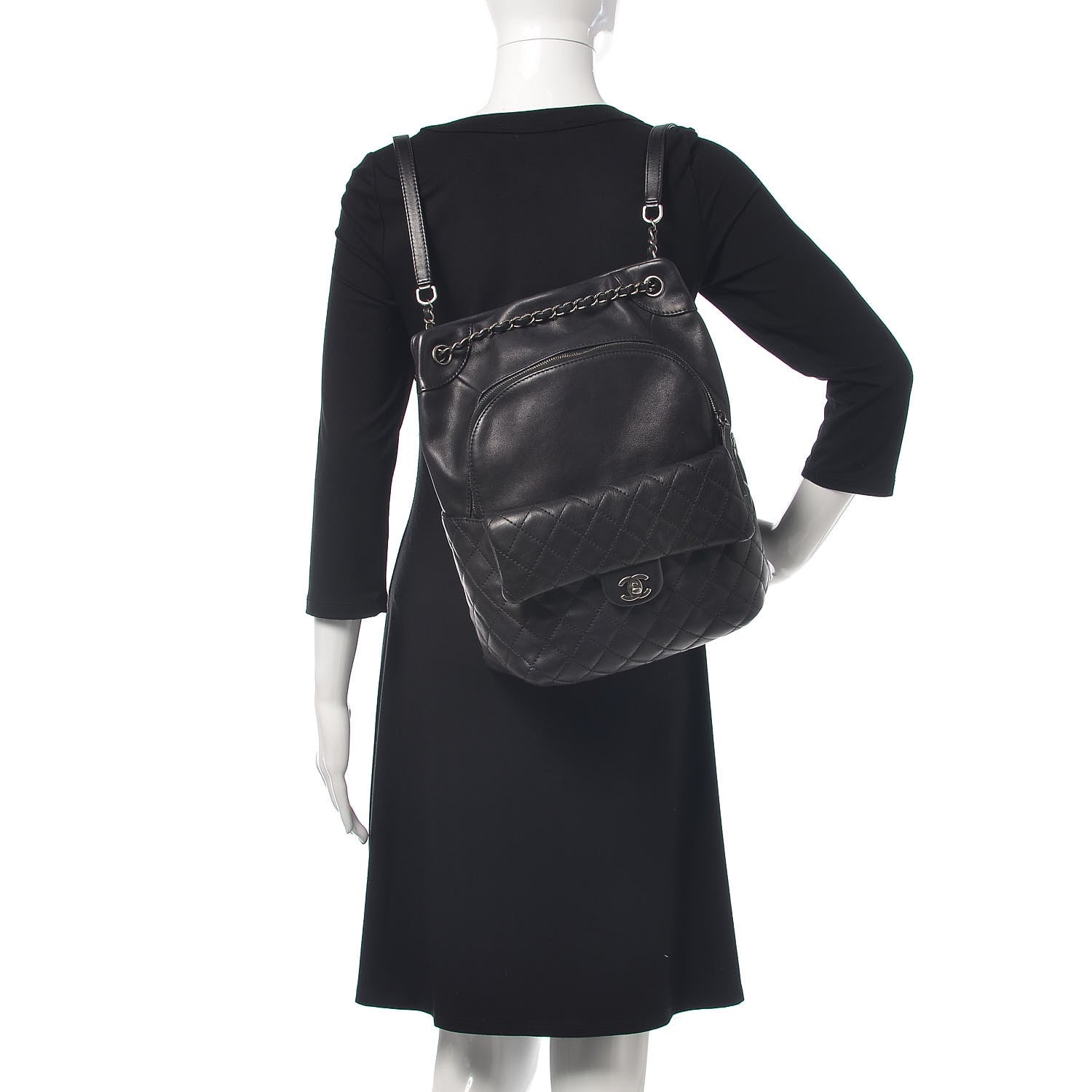 Chanel Lambskin Quilted Drawstring Backpack Navy Blue 2 of 15