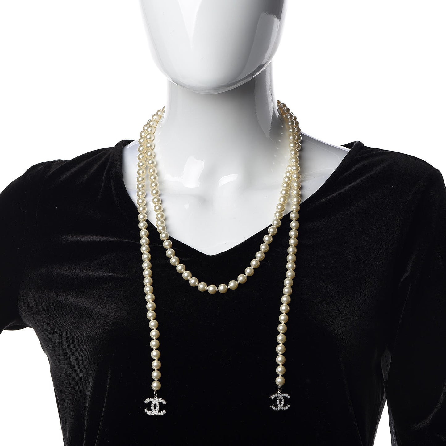 Pearl CC Long Necklace Silver