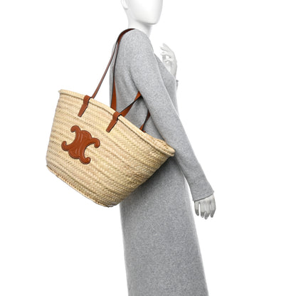 Celine Raffia Calfskin Triomphe Medium Panier Tan 2 of 10