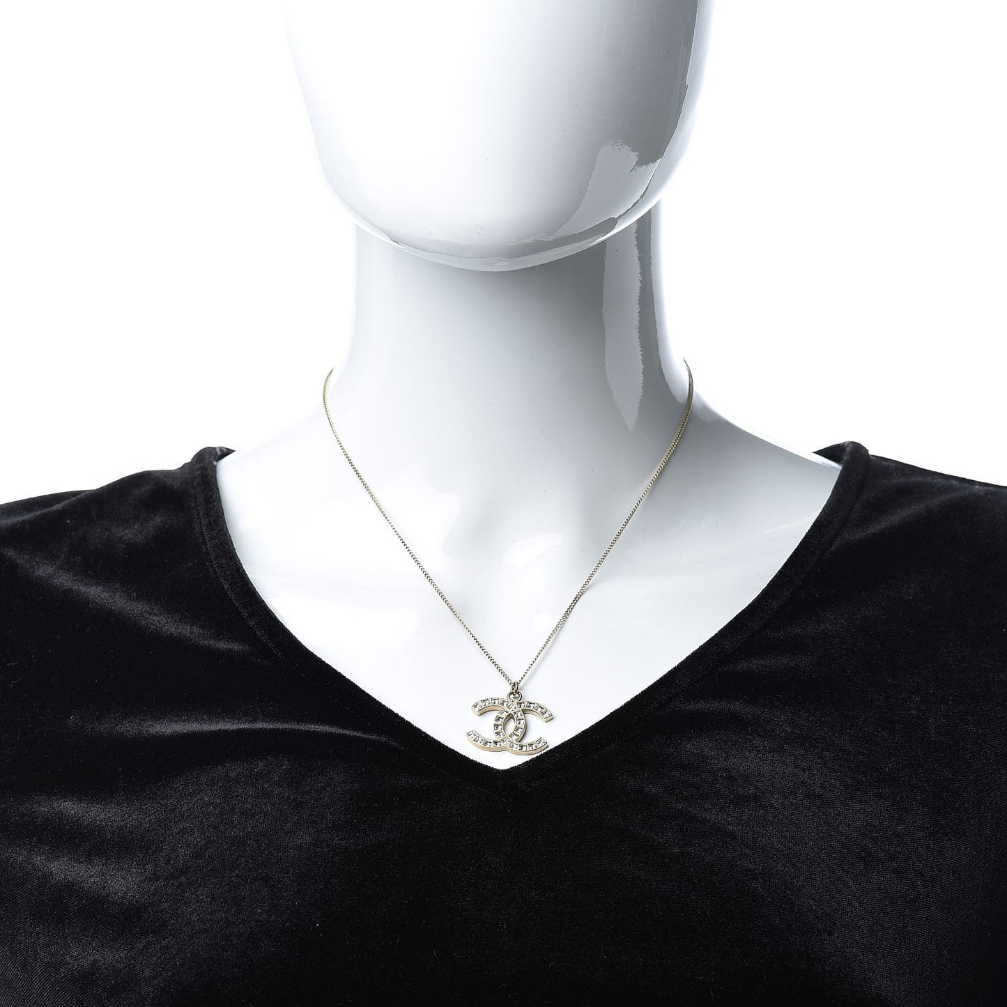 Crystal CC Pendant Necklace Light Gold