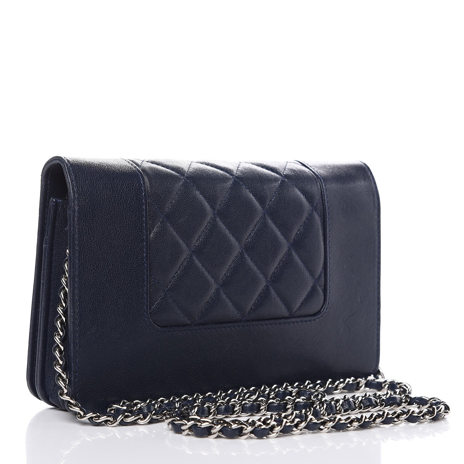 Chanel Sheepskin Quilted Mademoiselle Vintage Wallet On Chain WOC Blue 3 of 19