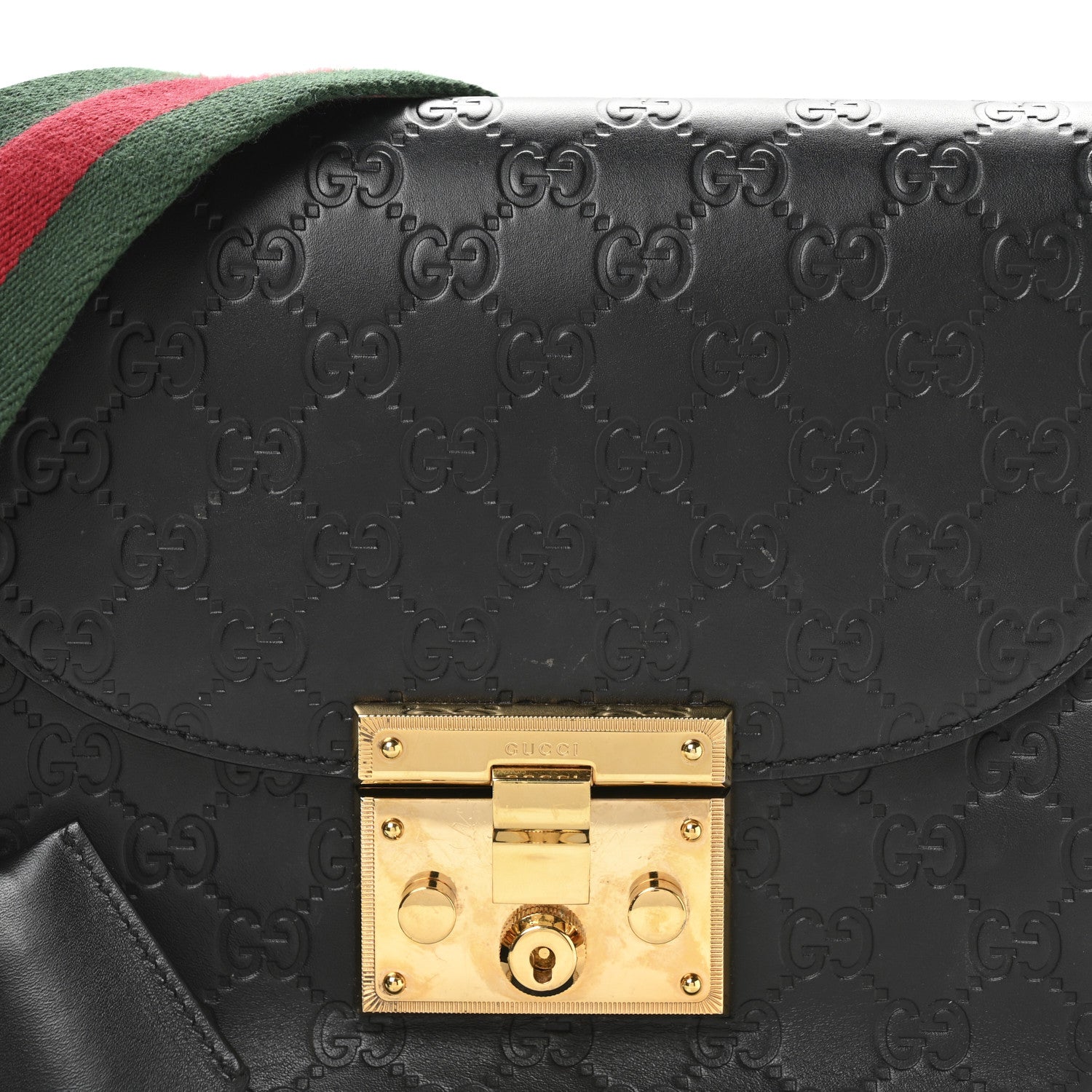 Gucci Guccissima Web Medium Padlock Messenger Shoulder Bag Black 8 of 11