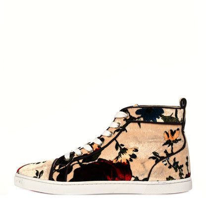 Christian Louboutin Velvet Floral Bip Bip Orlato High Top Flat Sneakers 37 Beige 1 of 8