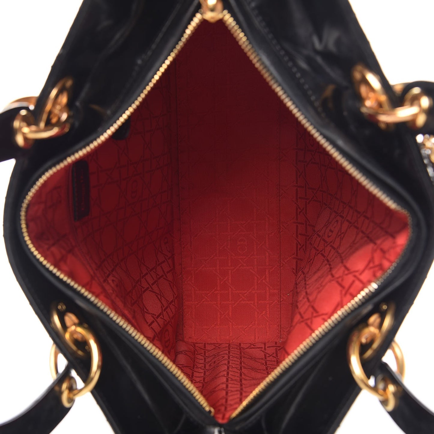 Glazed Calfskin Cannage Large Lady Dior Black