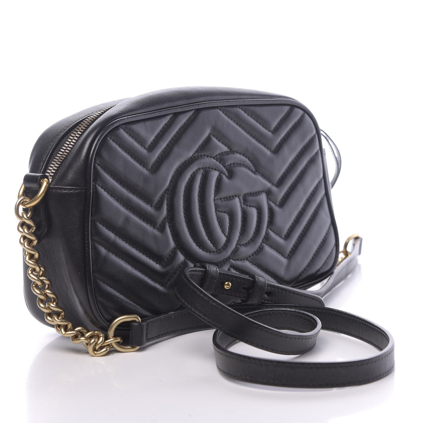 Calfskin Matelasse Small GG Marmont Chain Shoulder Bag Black