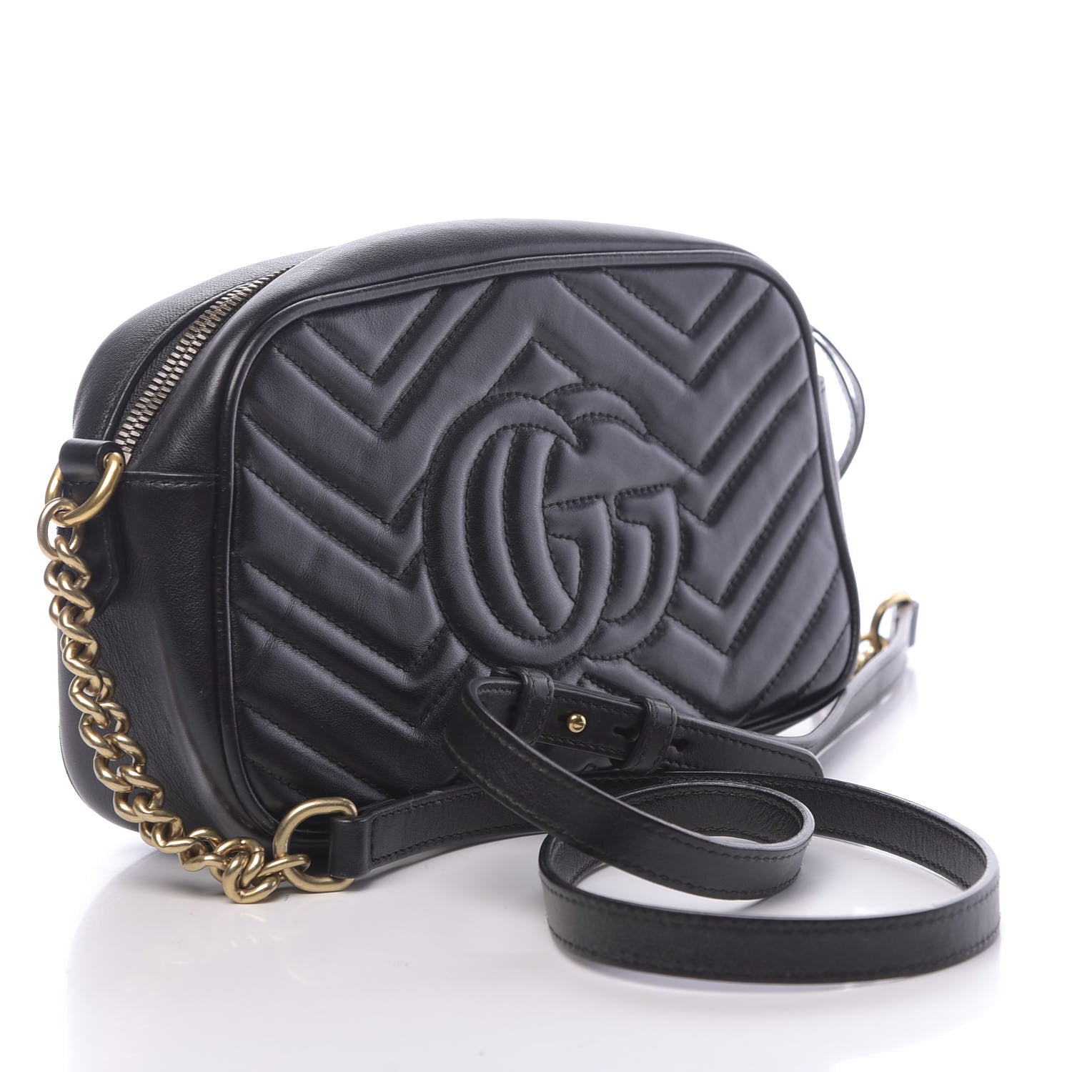 Gucci Calfskin Matelasse Small GG Marmont Chain Shoulder Bag Black 3 of 14