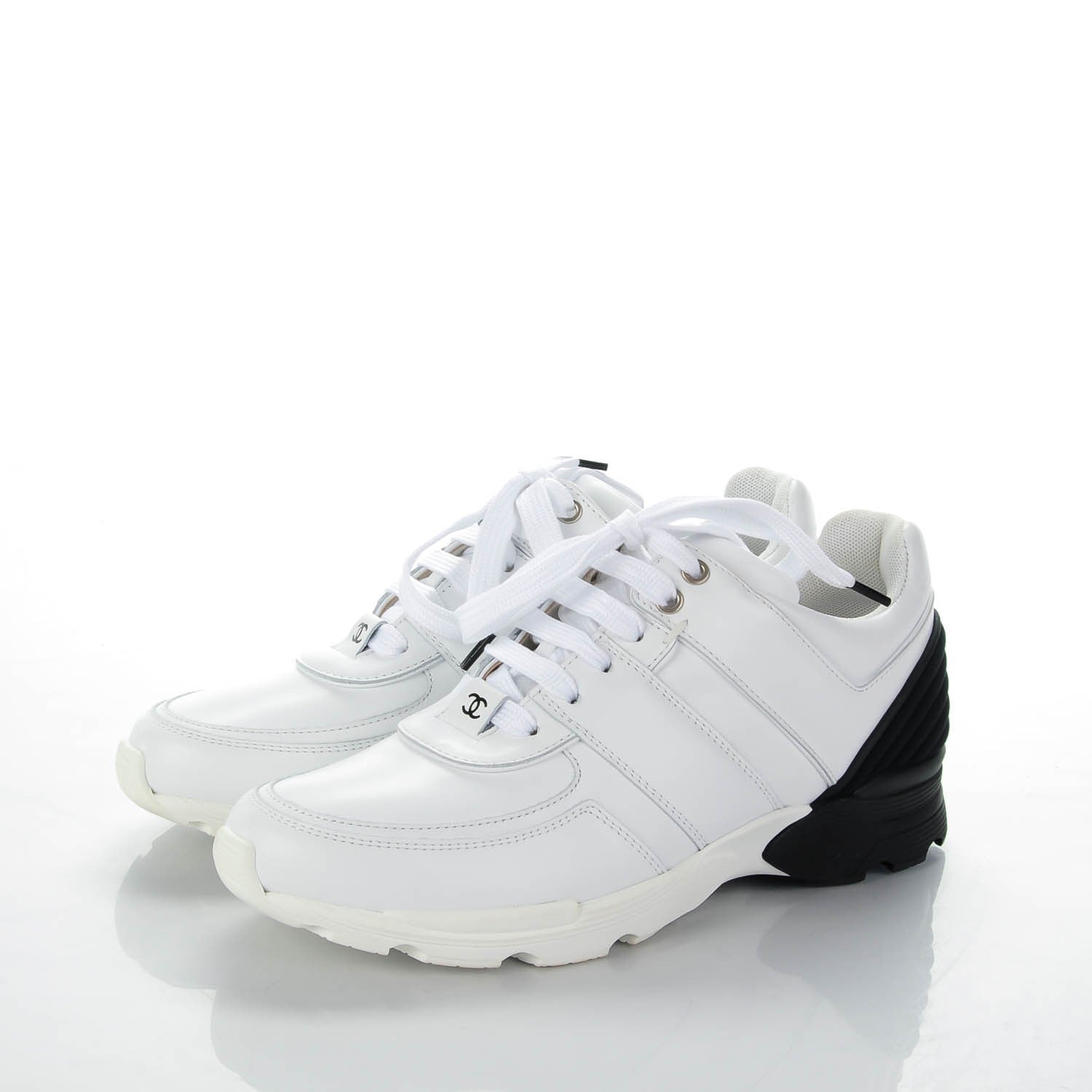 Chanel Calfskin Neoprene CC Sneakers 38.5 White Black 3 of 7