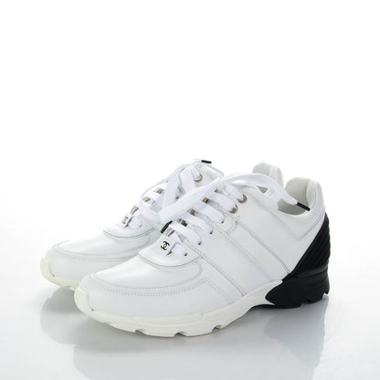 Chanel Calfskin Neoprene CC Sneakers 38.5 White Black 3 of 7