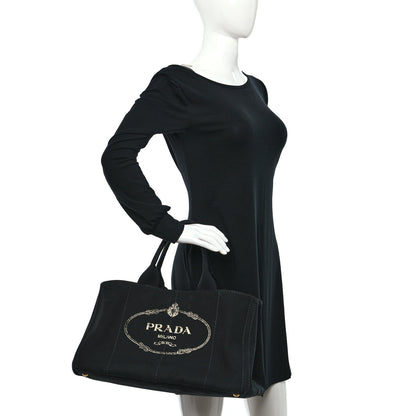Prada Canvas Large Canapa Logo Tote Black 2 of 9