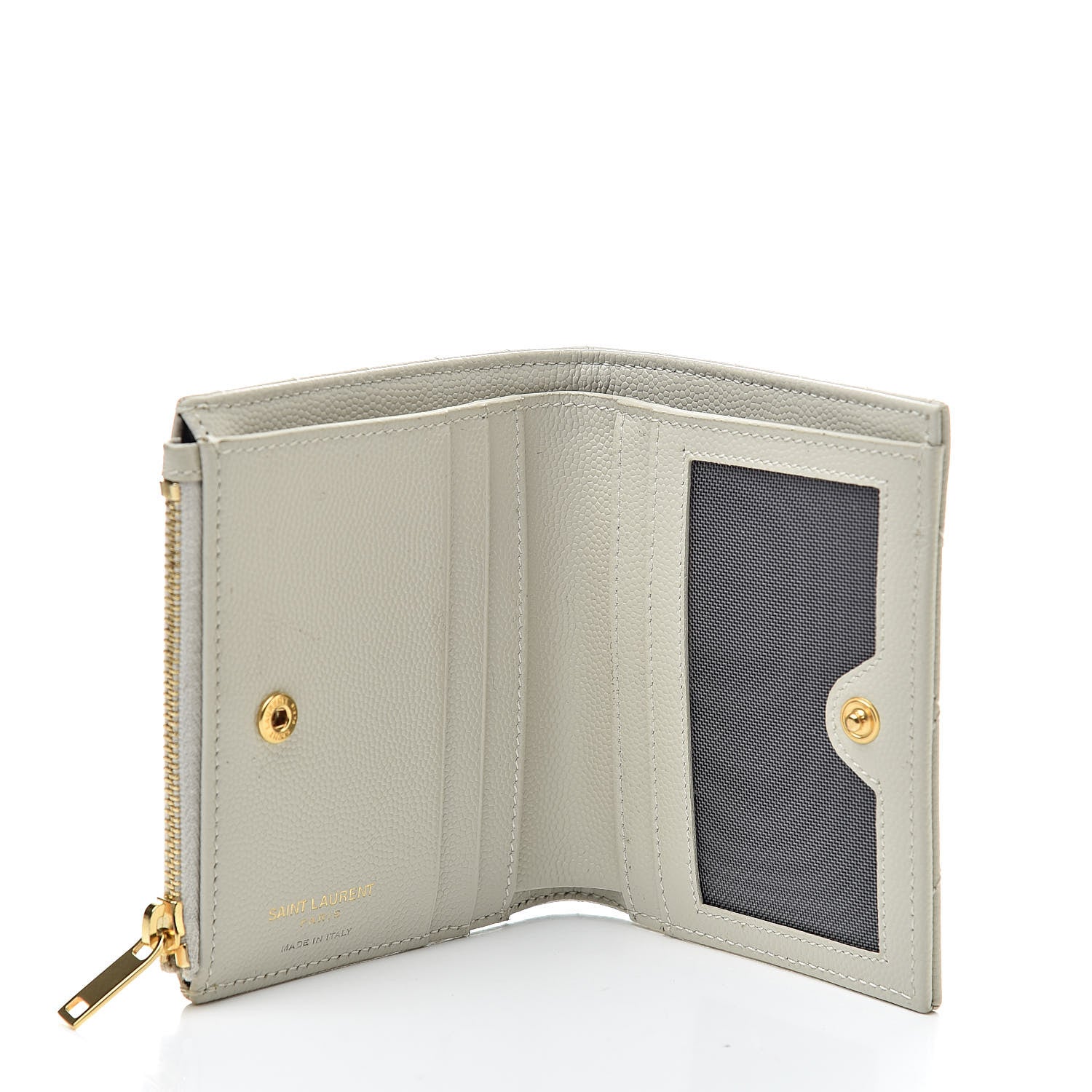 Saint Laurent Grain De Poudre Matelasse Chevron Monogram Zipped Card Case Crema Soft 5 of 11