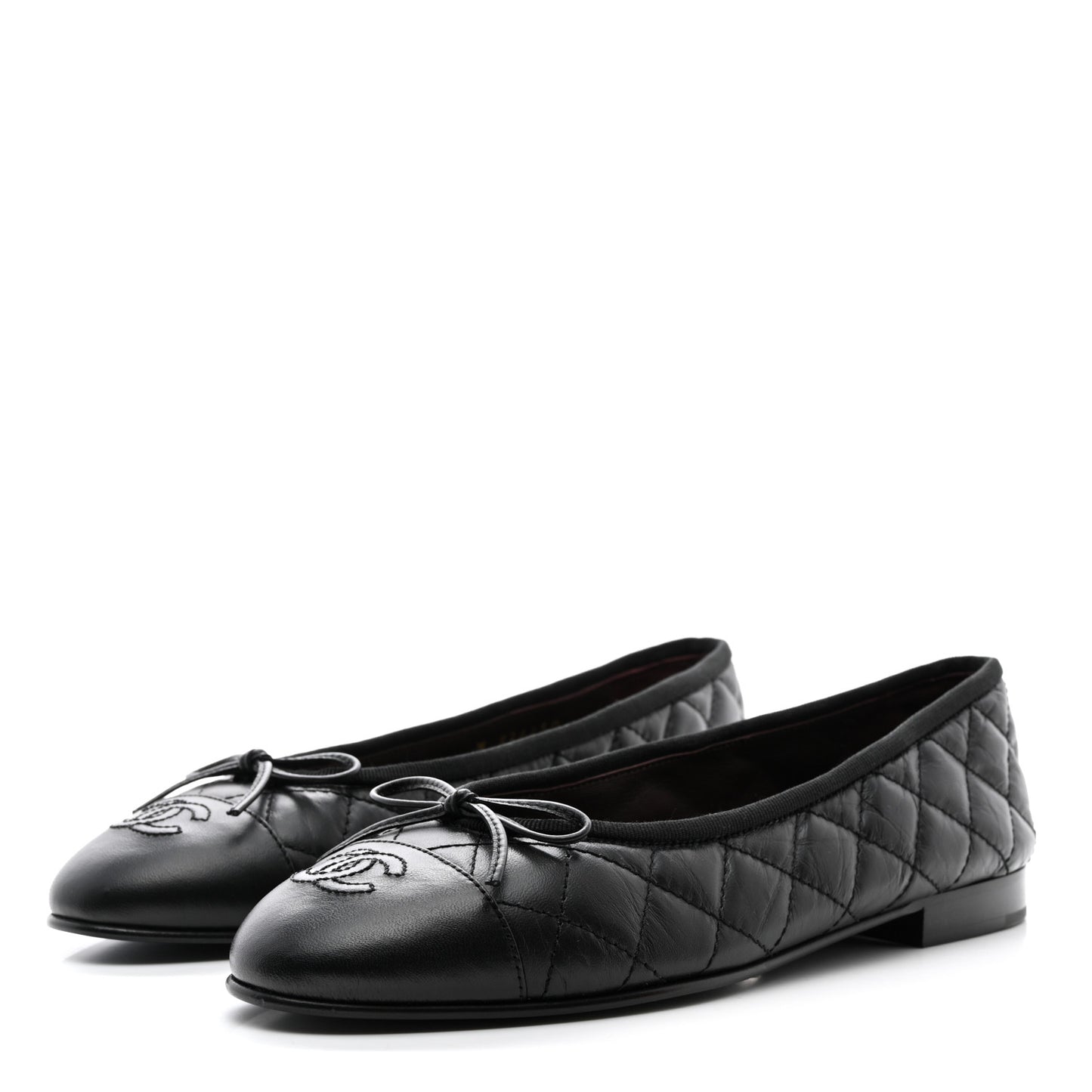 Aged Calfskin Quilted CC Cap Toe Ballerina Flats 37 Black