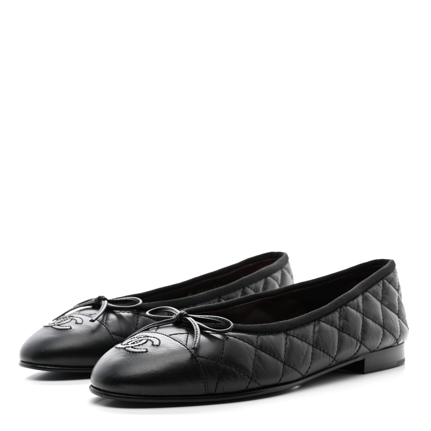 Chanel Aged Calfskin Quilted CC Cap Toe Ballerina Flats 37 Black 3 of 8