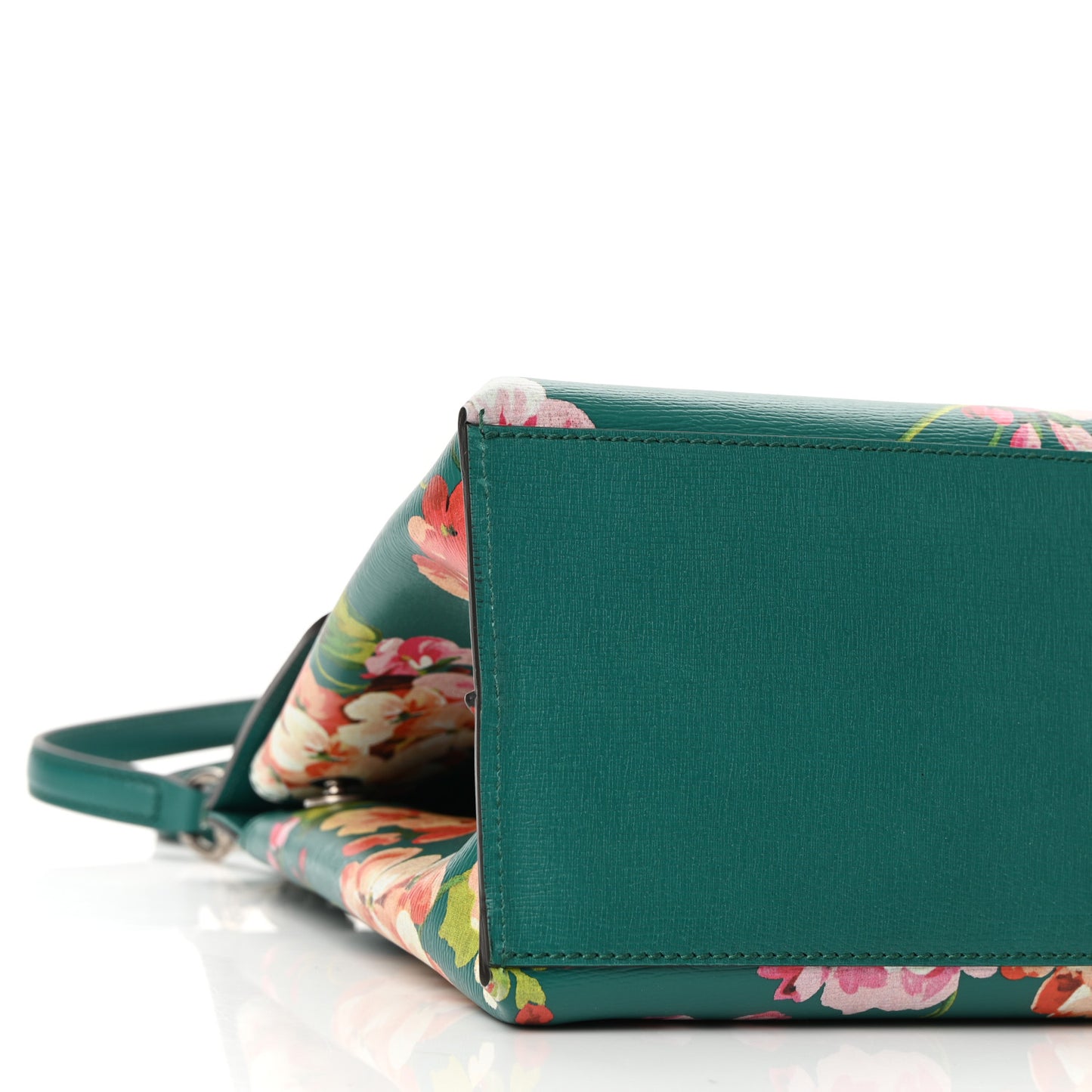 Shangai Calfskin Blooms Print Medium Bamboo Daily Top Handle Bag Clear Bright Emerald Multicolor