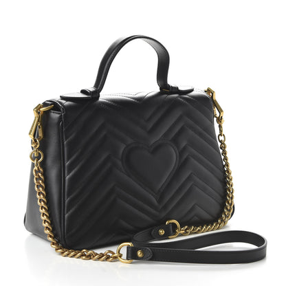 Gucci Calfskin Matelasse Small GG Marmont Top Handle Shoulder Bag Black 3 of 10