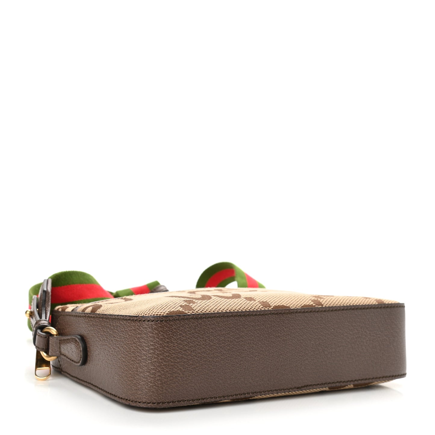 Monogram Jumbo GG Textured Dollar Calfskin Web Messenger Shoulder Bag Camel Ebony New Acero
