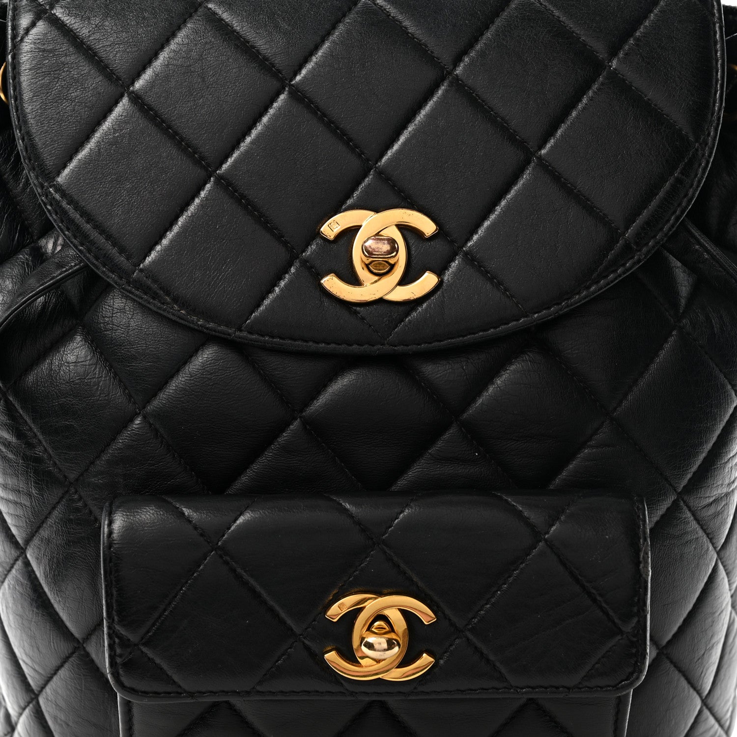 Chanel Lambskin Quilted Drawstring Backpack Black 8 of 12