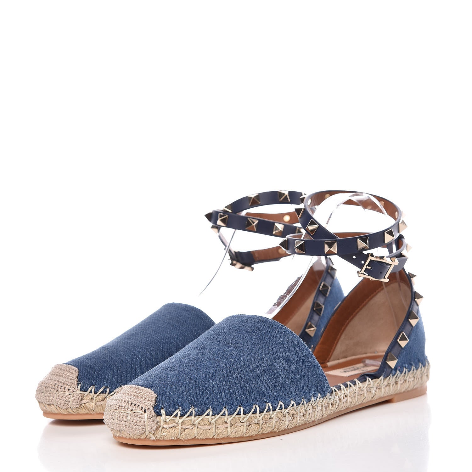Valentino Garavani Denim Rockstud Ankle Wrap Espadrille 20mm Flats 38 Light Denim 3 of 10