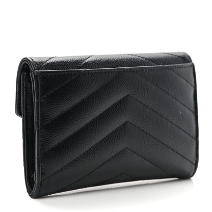 Saint Laurent Grain De Poudre Matelasse Chevron Small Monogram Envelope Wallet Black 3 of 7