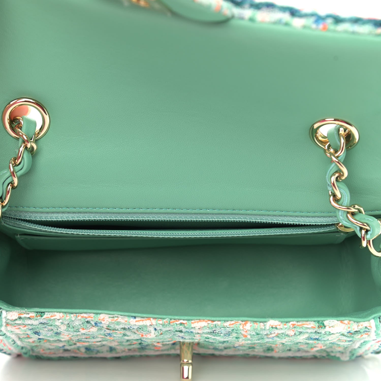 Chanel Tweed Quilted Mini Rectangular Flap Green White Blue Orange 5 of 11