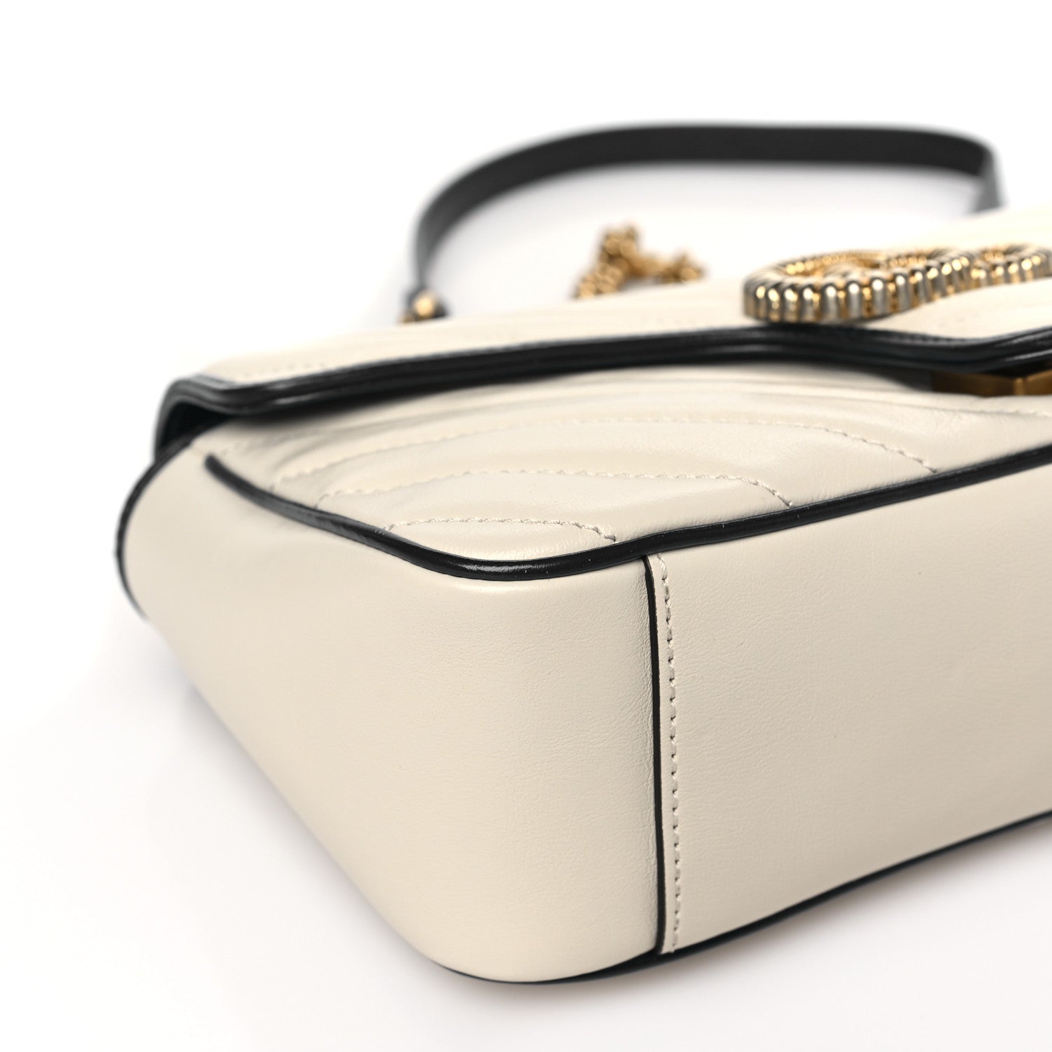 Gucci Vintage Effect Calfskin Matelasse Diagonal Small Torchon GG Marmont Shoulder Bag Mystic White Blue Agata 8 of 9