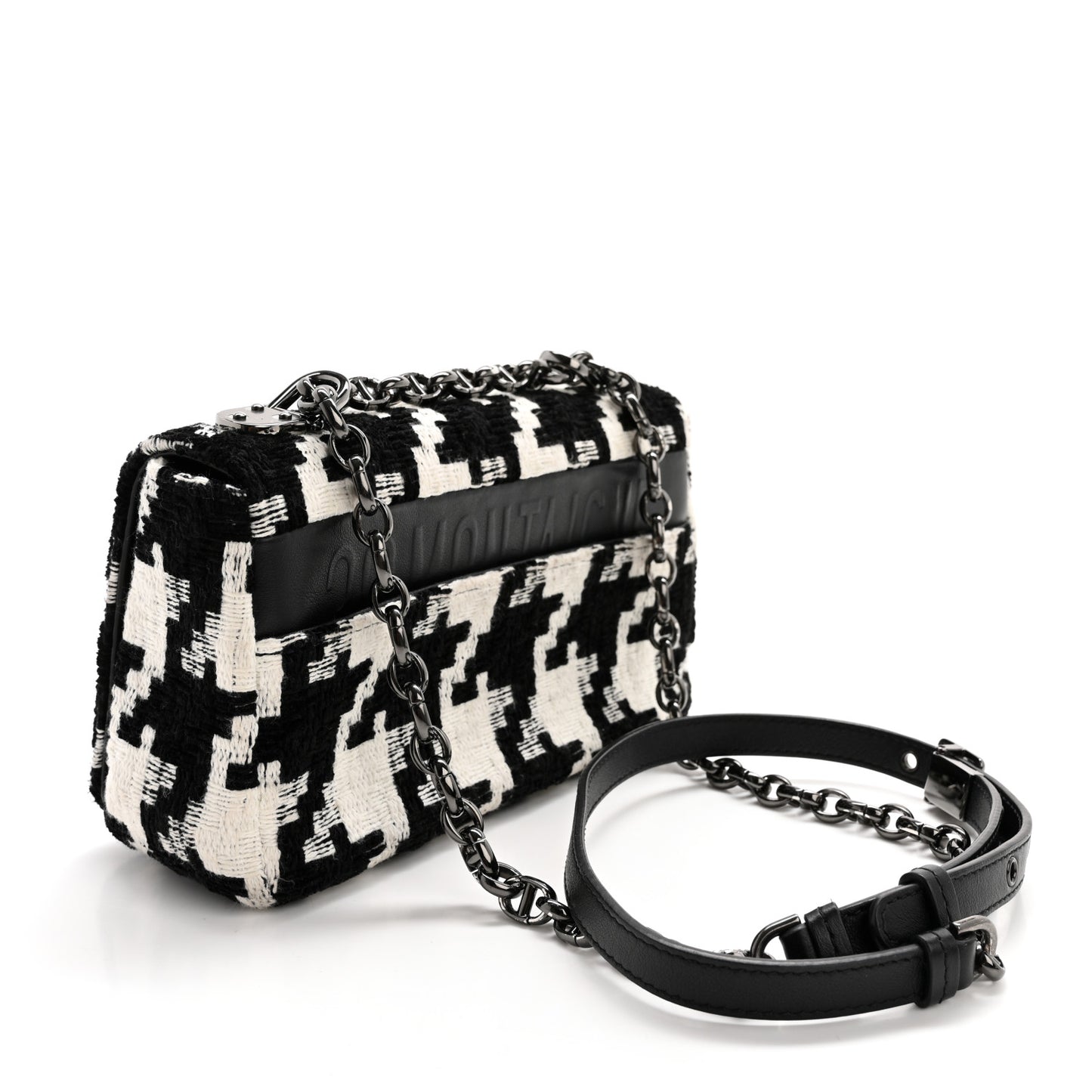 Tweed Macro Houndstooth Small Caro Bag Black White