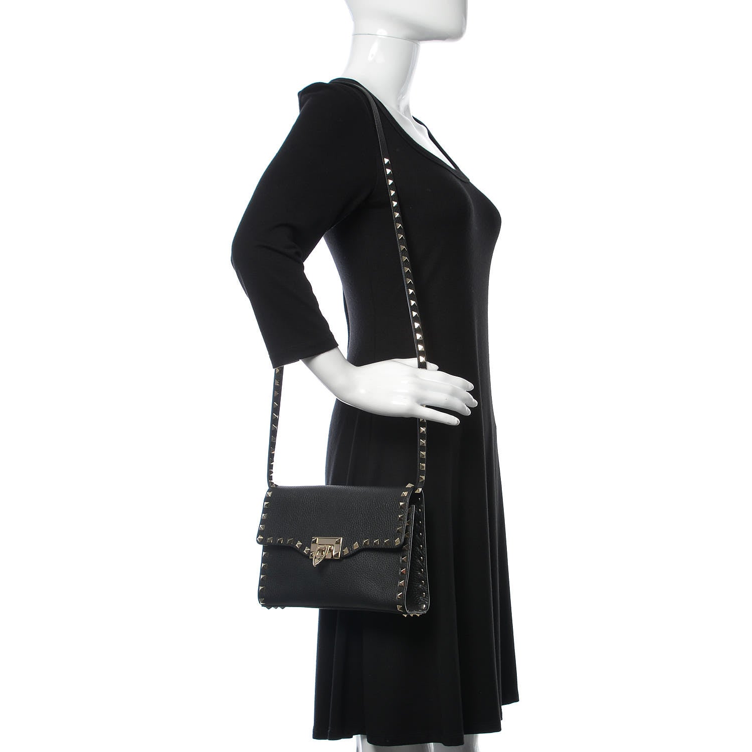 Valentino Garavani Pebbled Calfskin Medium Rockstud Flip Lock Crossbody Bag Black 2 of 9