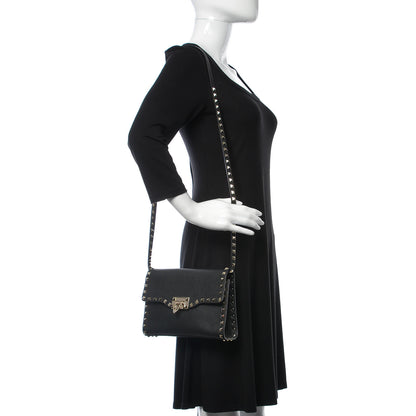Valentino Garavani Pebbled Calfskin Medium Rockstud Flip Lock Crossbody Bag Black 2 of 9