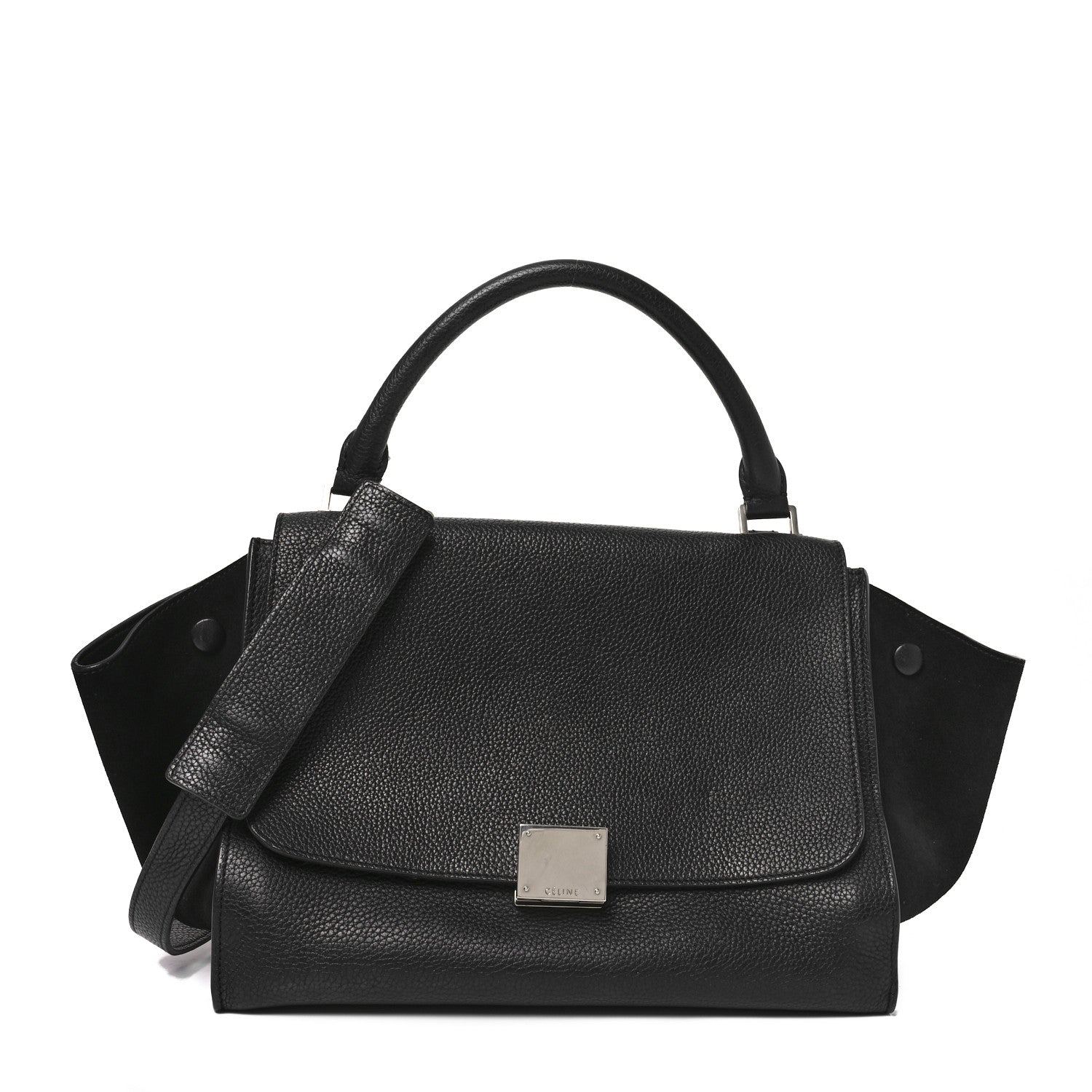 Celine Drummed Calfskin Suede Small Trapeze Black 1 of 9