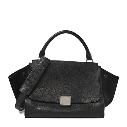 Celine Drummed Calfskin Suede Small Trapeze Black 1 of 9