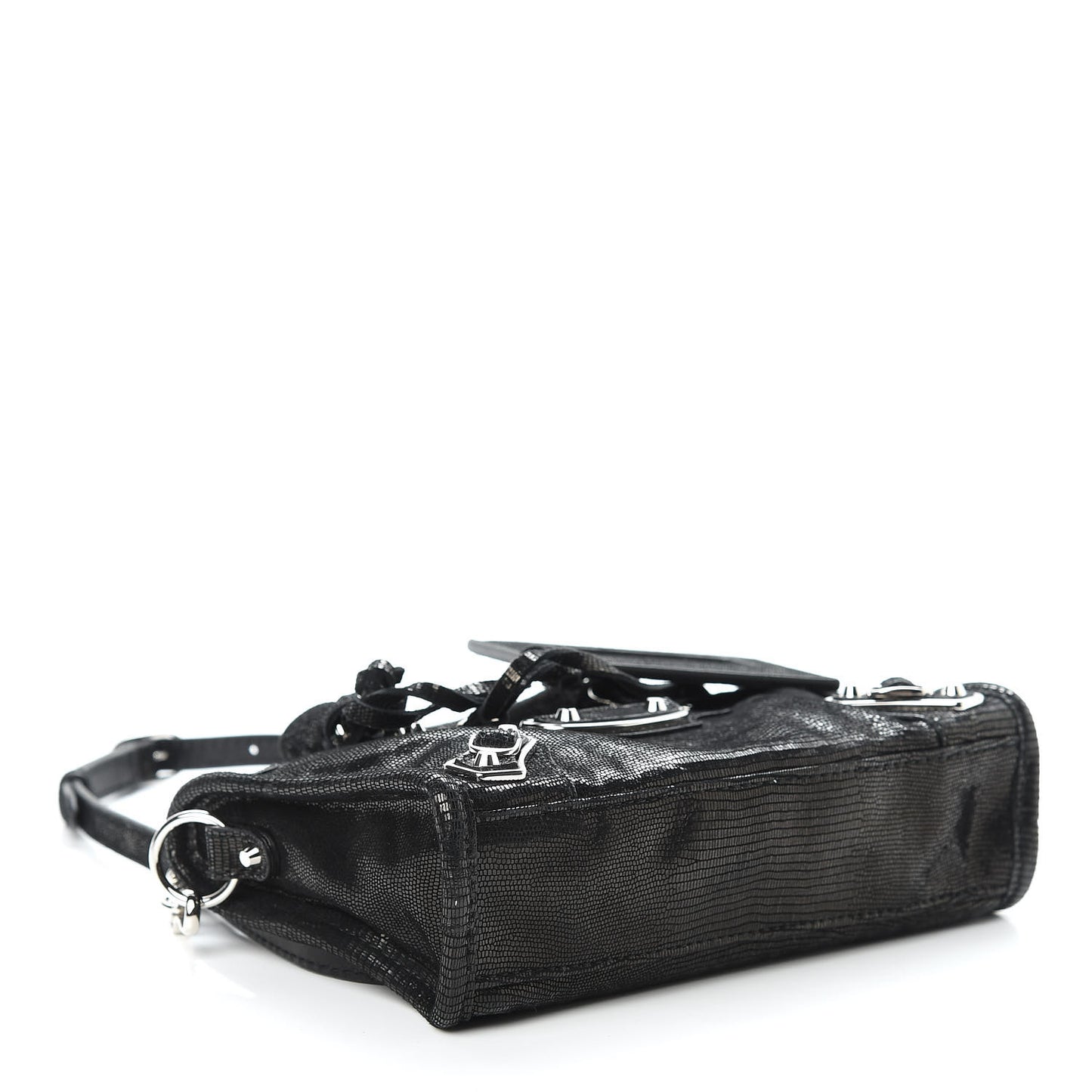 Lizard Embossed Agneau Silver Metallic Edge Hardware Nano City Black