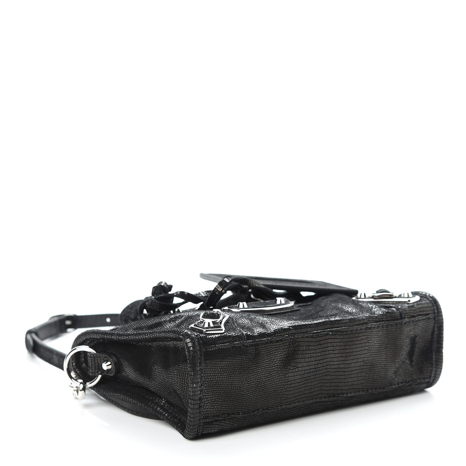 Balenciaga Lizard Embossed Agneau Silver Metallic Edge Hardware Nano City Black 4 of 10