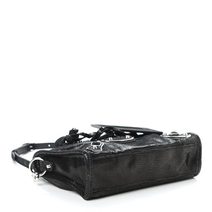 Balenciaga Lizard Embossed Agneau Silver Metallic Edge Hardware Nano City Black 4 of 10