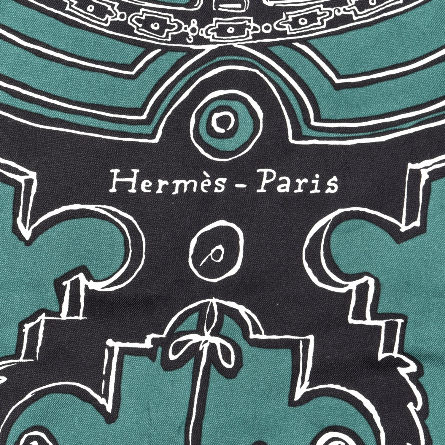 Hermes Silk Serio Ludere Scarf 90 Vert Black White 3 of 4