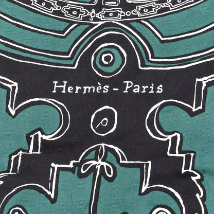 Hermes Silk Serio Ludere Scarf 90 Vert Black White 3 of 4