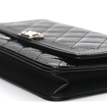 Chanel Patent Calfskin Quilted Boy Wallet On Chain WOC Black 11 of 11