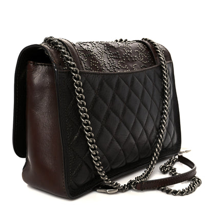 Chanel Calfskin Lambskin Studded Paris Dallas Texan Flap Brown Black 3 of 10