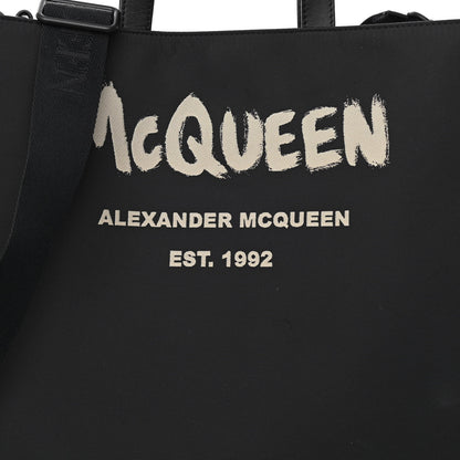Alexander McQueen Canvas Graffiti Logo North South Edge Tote Black Off White 7 of 9