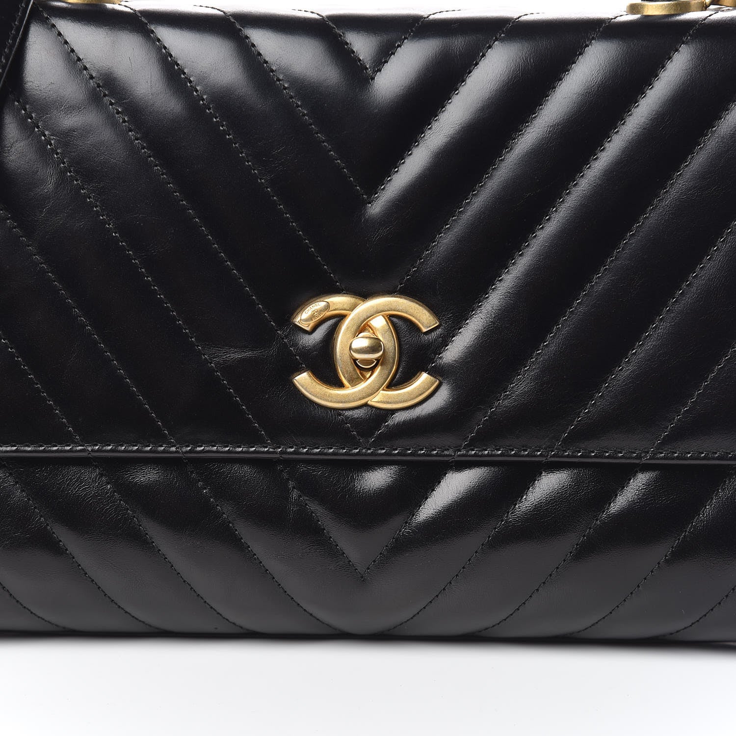 Chanel Calfskin Chevron Quilted Small Coco Handle Flap Black 10 of 11