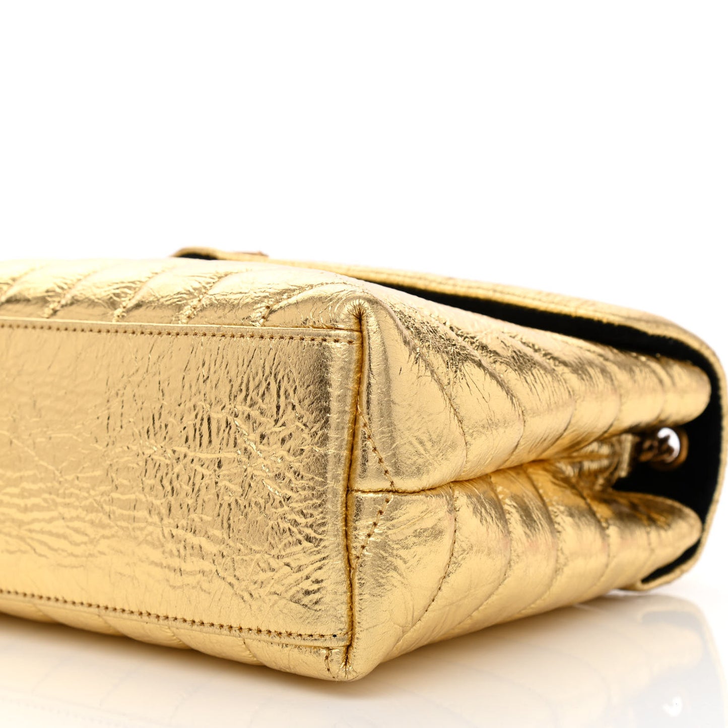 Metallic Calfskin Y Quilted Small Loulou Monogram Chain Satchel Gold