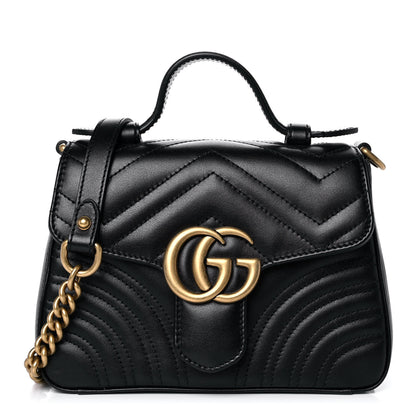 Gucci Calfskin Matelasse Mini GG Marmont Top Handle Shoulder Bag Black 1 of 11