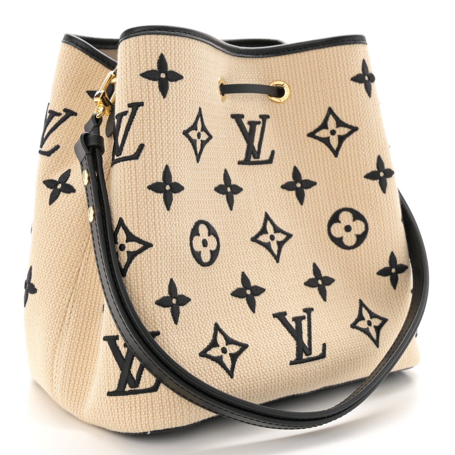 Louis Vuitton Cotton Monogram Embroidered Neonoe MM Beige Black 3 of 11