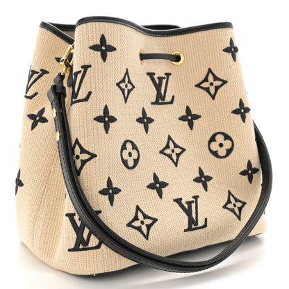 Louis Vuitton Cotton Monogram Embroidered Neonoe MM Beige Black 3 of 11