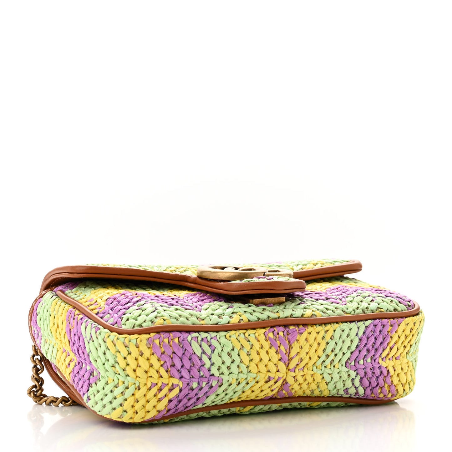 Woven Raffia Calfskin Super Mini GG Marmont Shoulder Bag Multicolor