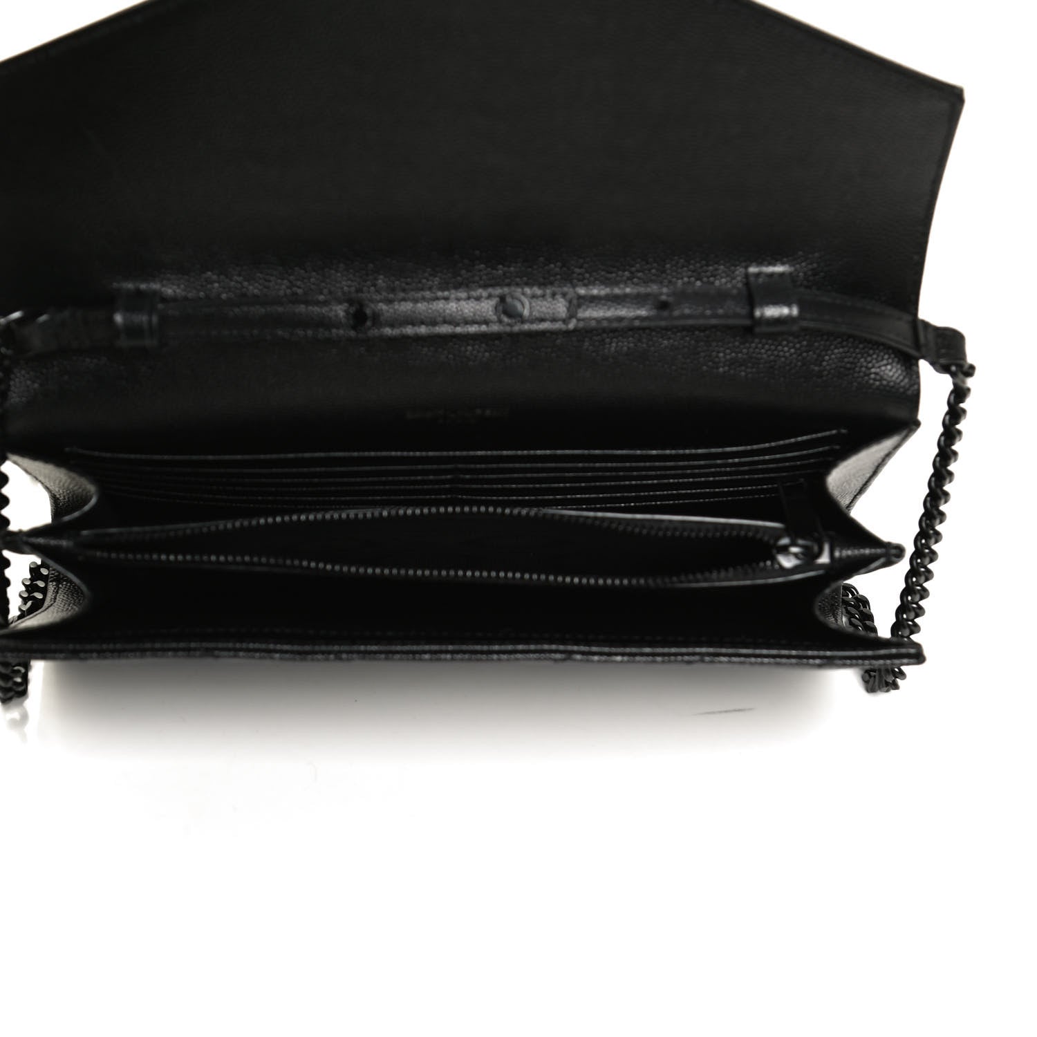 Saint Laurent Grain De Poudre Matelasse Chevron Monogram Chain Wallet Black 5 of 11