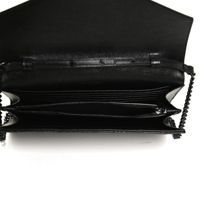 Saint Laurent Grain De Poudre Matelasse Chevron Monogram Chain Wallet Black 5 of 11