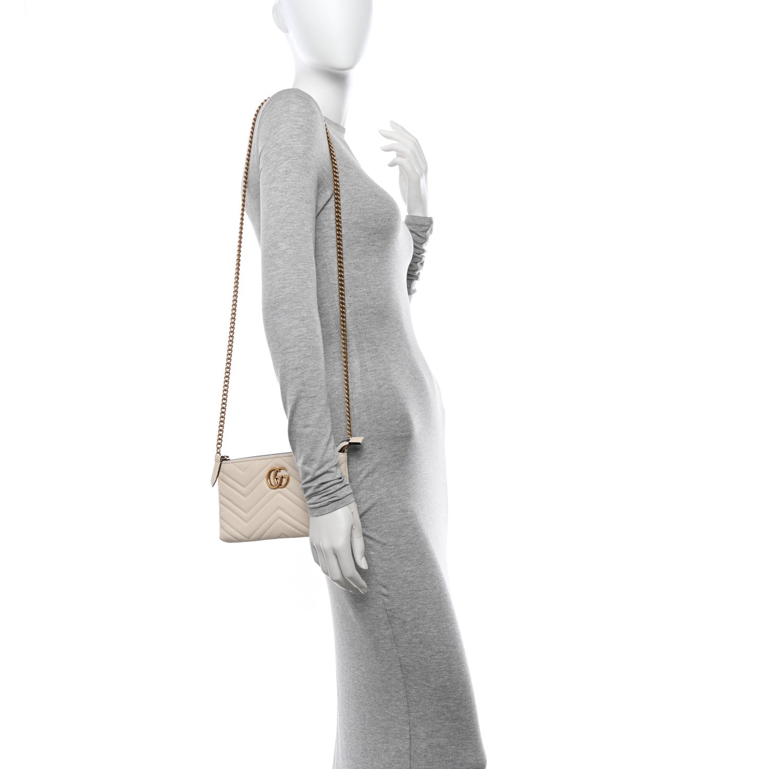 Gucci Calfskin Matelasse Mini GG Marmont Chain Bag White 2 of 13