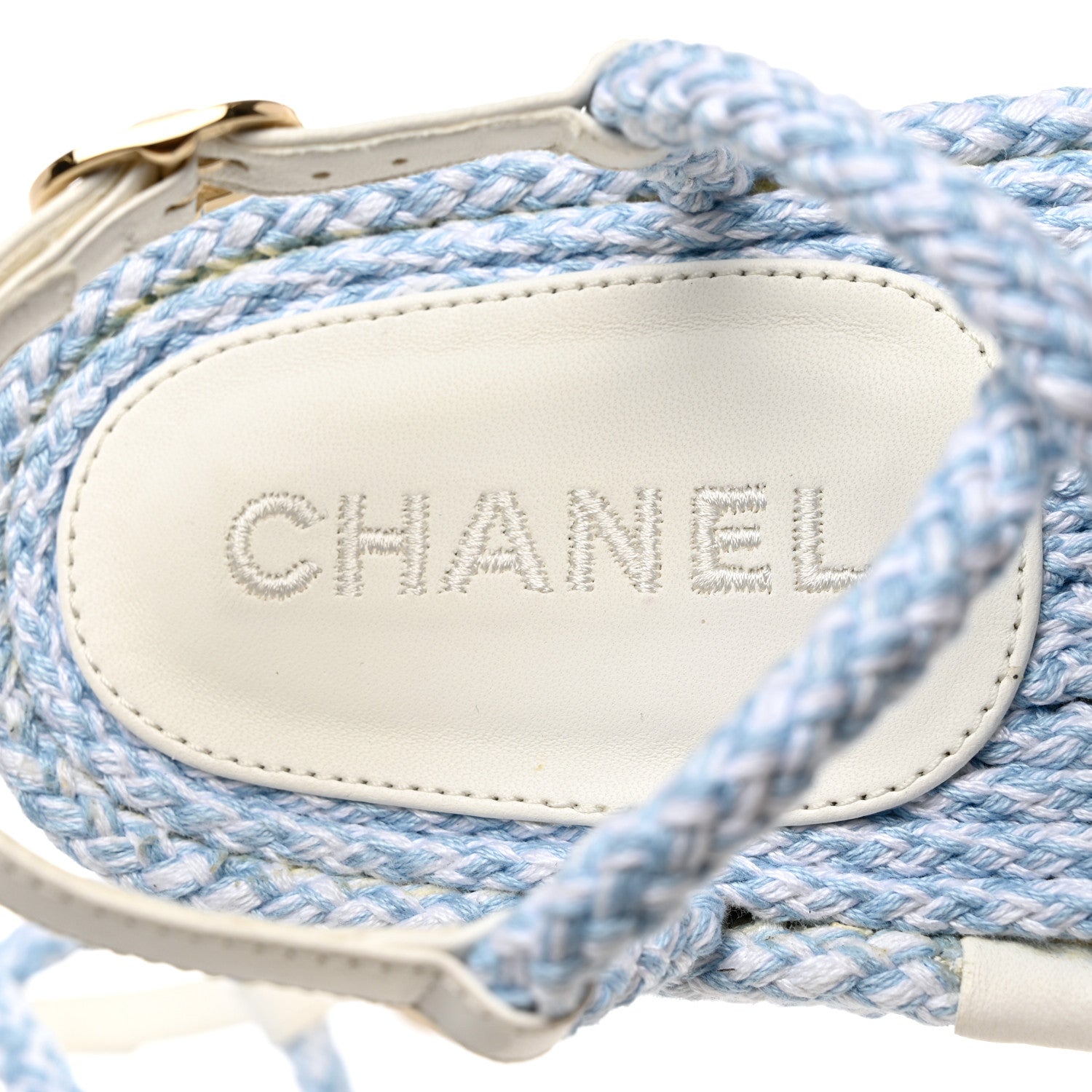 Chanel Lambskin Cord Chain CC Sandals 38 Blue White 8 of 10