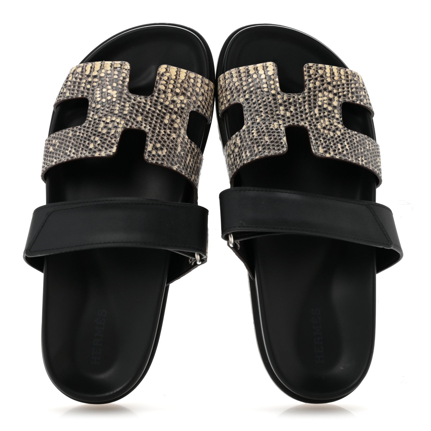 Hermes Lizard Calfskin Womens Chypre Sandals 38.5 Ombre Black